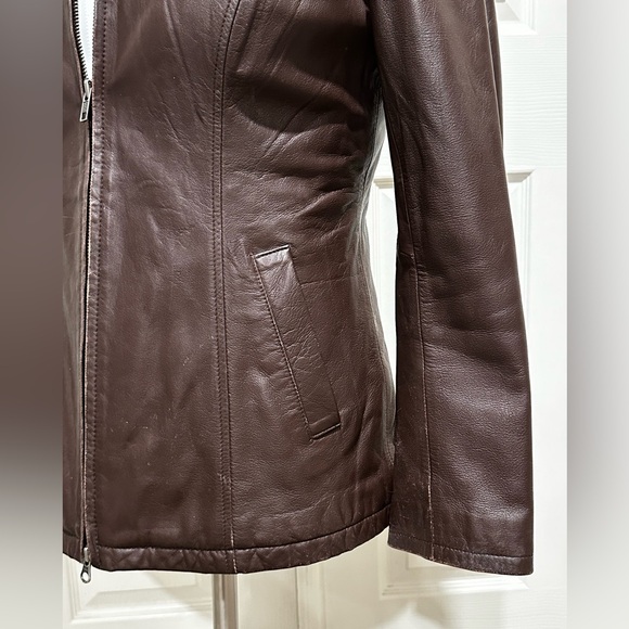 LEATHER NATURAL REFLECTIONS RICH Brown genuine Jacket Ladies size medium zipper - Picture 5 of 15